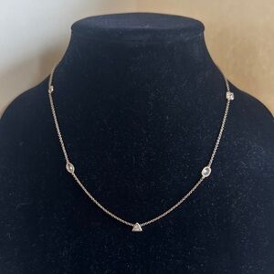 Gold Tone 5-Station CZ Embellished 18” Necklace Lobster Claw Mixed Shape EUC $50